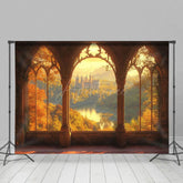 Aperturee - Aperturee Sunset Forest Castle Window View Photography Backdrop
